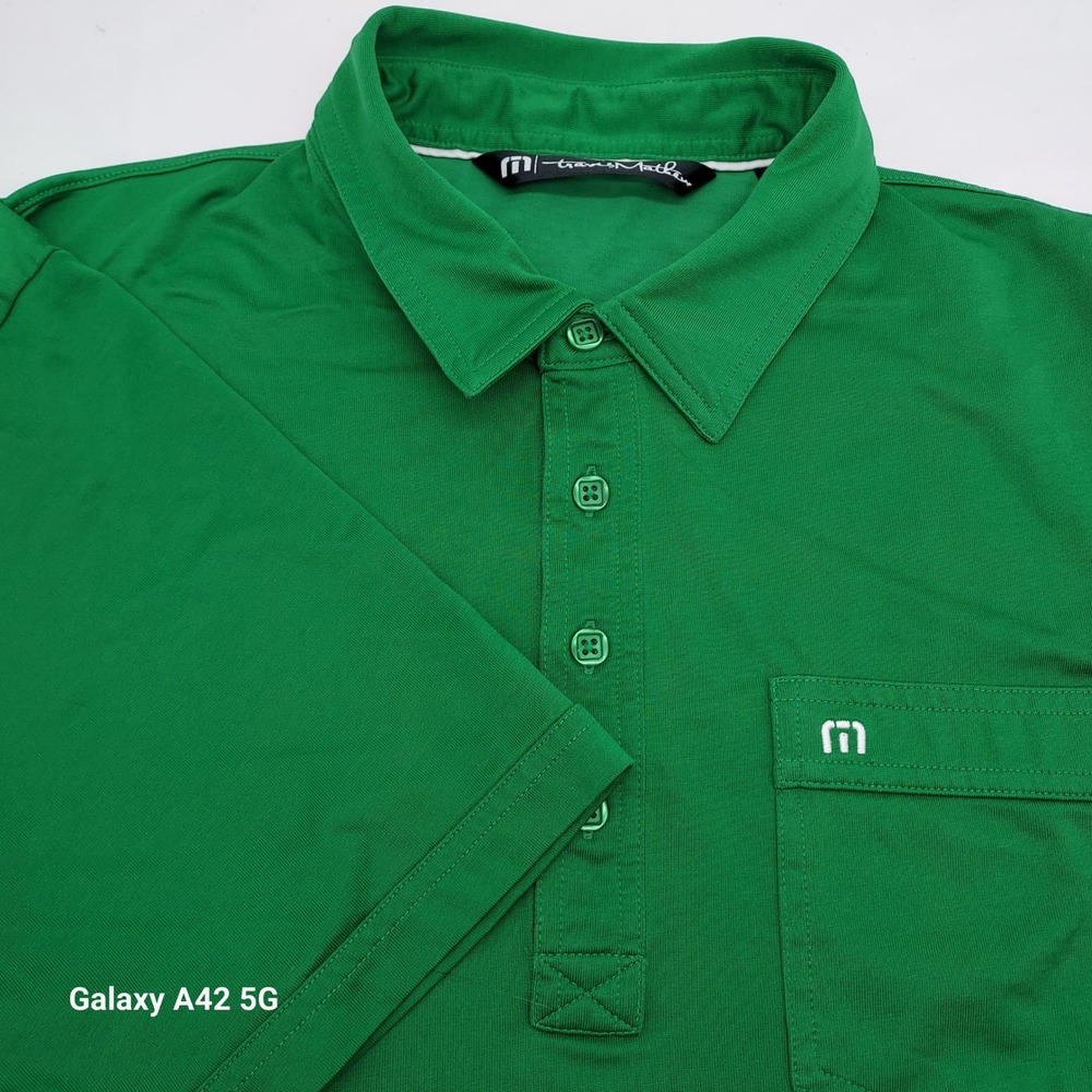 TravisMathew Mens Green Pima Cotton Blend Short Sleeve Golf Polo Shirt Size L‎